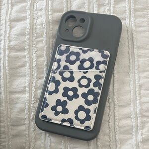 Floral Pattern Phone Case with Card Holder - Gray